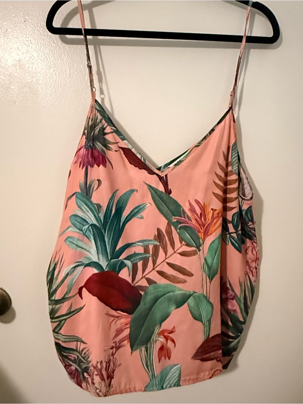 Primark Women’s XL Pink Tropical Floral V-Neck Adjustable Strap Cami Top